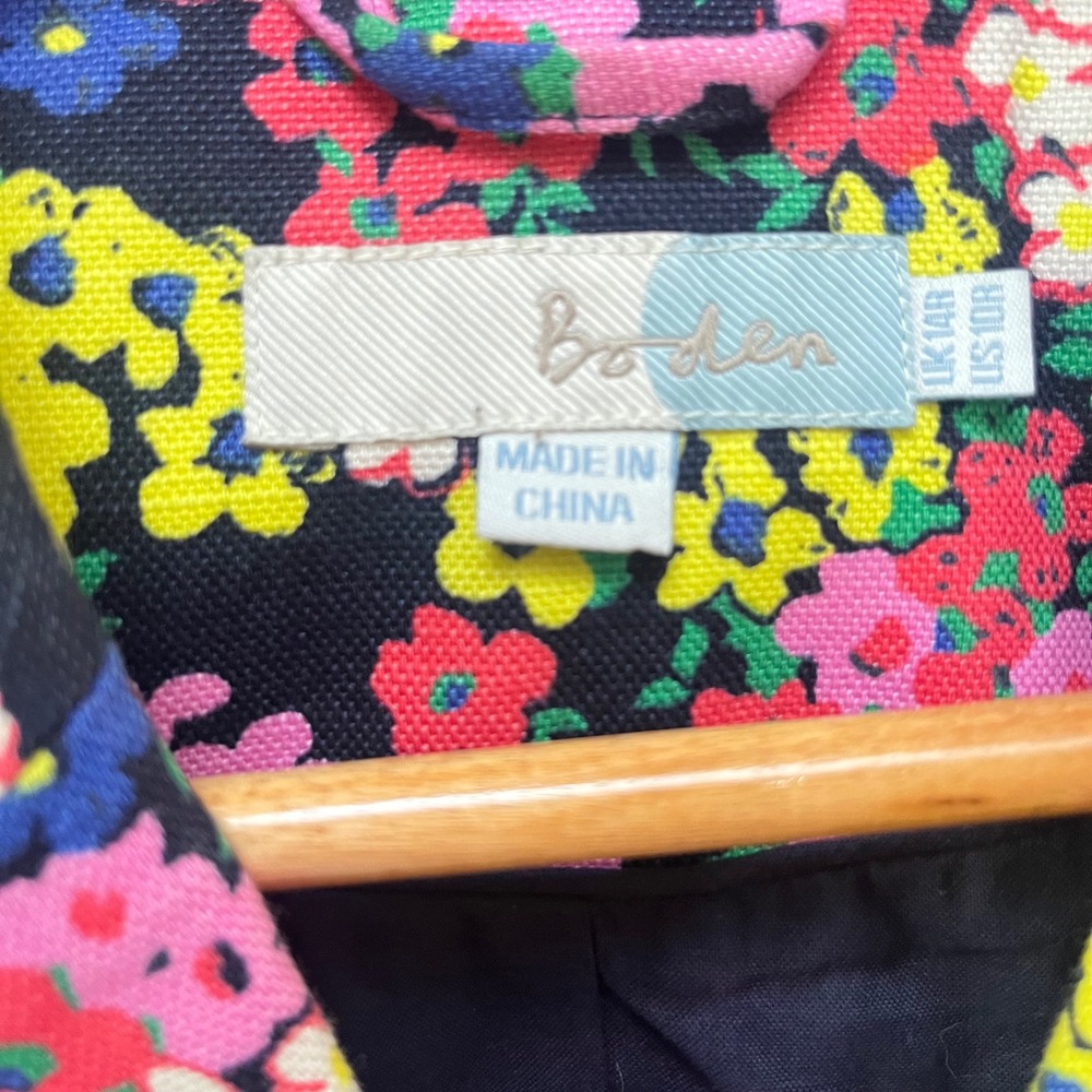 Boden Womens Floral Cotton Linen Blazer Multicolored Notched Lapel Size US 10R - Picture 2 of 5